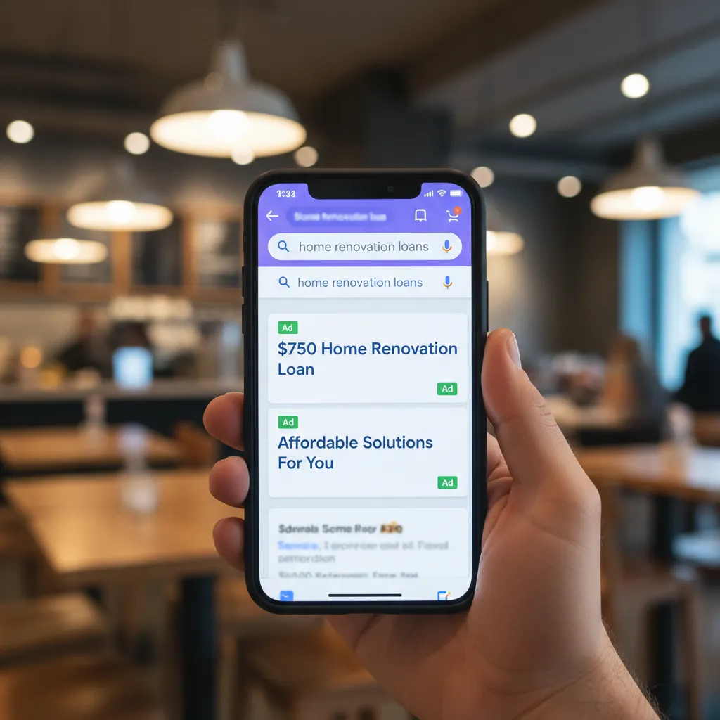 Google search ad creative on smartphone showing specific pricing headline vs generic headline for better CTR